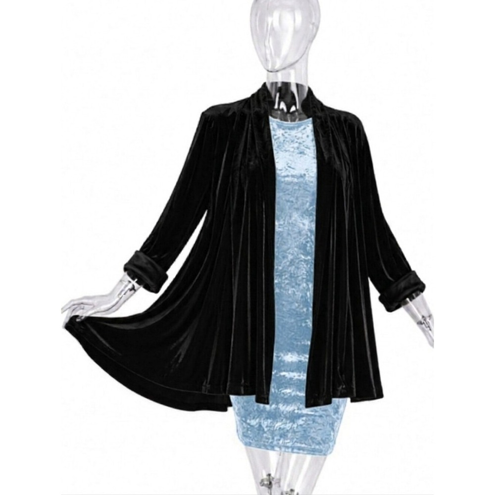 Black Velvet 1970s 1980s Vintage Velvet Dress Coat by Dave & Johnny SKUW406‎